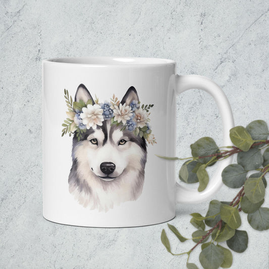 White glossy mug Husky